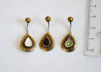 Load image into Gallery viewer, Bauchnabelpiercing Edelstahl Brass Sonnen Träne Inlay - chic - net.de
