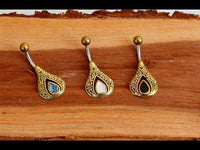 Load image into Gallery viewer, Bauchnabelpiercing Edelstahl Brass Tropfen Inlay - chic - net.de
