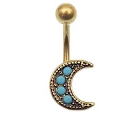 Load image into Gallery viewer, Bauchnabelpiercing Edelstahl Mond türkis gold - chic - net.de
