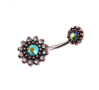Load image into Gallery viewer, Bauchnabelpiercing Edelstahl rose Kristall Blume - chic - net.de

