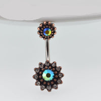 Load image into Gallery viewer, Bauchnabelpiercing Edelstahl rose Kristall Blume - chic - net.de
