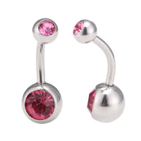Load image into Gallery viewer, Bauchnabelpiercing Edelstahl silberfarben Stein pink in beiden Kugeln - chic - net.de
