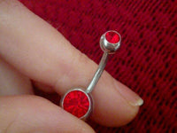 Load image into Gallery viewer, Bauchnabelpiercing Edelstahl silberfarben Stein rot in beiden Kugeln - chic - net.de
