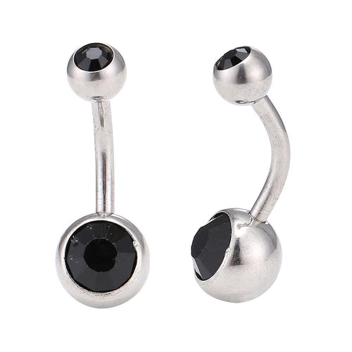 Bauchnabelpiercing Edelstahl silberfarben Stein schwarz in beiden Kugeln - chic - net.de