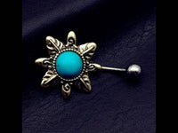 Load image into Gallery viewer, Bauchnabelpiercing Edelstahl Türkis gold Blume - chic - net.de
