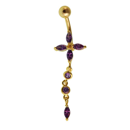 Bauchnabelpiercing golden Blüte lila Anhänger Kugel Edelstahl - chic - net.de