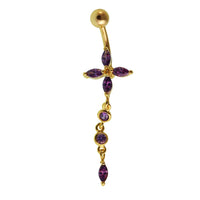 Cargar imagen en el visor de la galería, Bauchnabelpiercing golden Blüte lila Anhänger Kugel Edelstahl - chic - net.de
