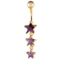 Load image into Gallery viewer, Bauchnabelpiercing golden drei Sterne Lila Zirkonia Stein Kugel Edelstahl - chic - net.de

