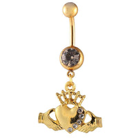 Load image into Gallery viewer, Bauchnabelpiercing golden Herz mit Krone von Händen gehalten zwei Kugeln Edelstahl - chic - net.de
