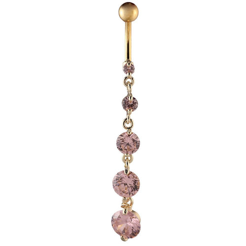 Bauchnabelpiercing goldfarben Anhänger rosa runde Zirkonia Steine Edelstahl - chic - net.de