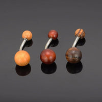 Cargar imagen en el visor de la galería, Bauchnabelpiercing Holz hell Kugeln Edelstahl - chic - net.de
