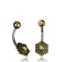 Load image into Gallery viewer, Bauchnabelpiercing Messing Edelstahl antik golden silbern Blume - chic - net.de
