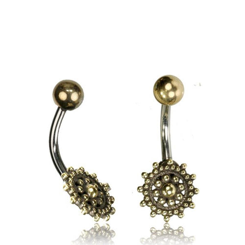 Bauchnabelpiercing Messing Edelstahl antik golden silbern Punkteblume - chic - net.de
