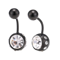 Load image into Gallery viewer, Bauchnabelpiercing schwarz zwei Kugeln Steine weiß Rand kleine Steine Edelstahl - chic - net.de
