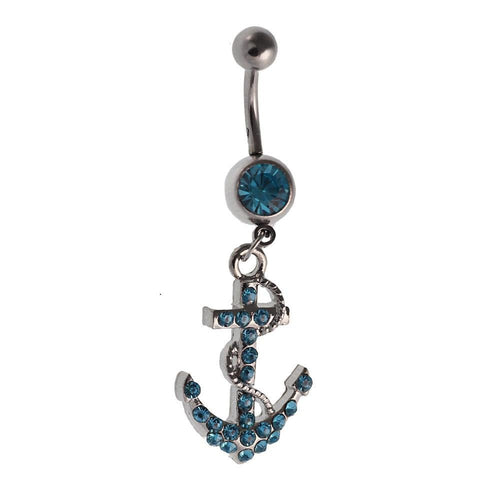 Bauchnabelpiercing silberfarben Anker blau Zirkonia zwei Kugeln Edelstahl - chic - net.de