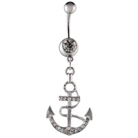 Cargar imagen en el visor de la galería, Bauchnabelpiercing silberfarben Anker weiß Zirkonia zwei Kugeln Edelstahl - chic - net.de
