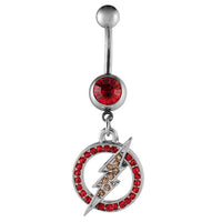 Load image into Gallery viewer, Bauchnabelpiercing silberfarben Kreis rote Steine mit Blitz Edelstahl - chic - net.de
