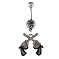 Load image into Gallery viewer, Bauchnabelpiercing silberfarben Pistolen weiß schwarz Zirkonia Edelstahl - chic - net.de
