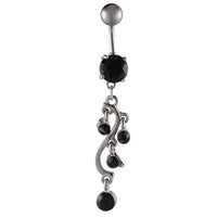 Load image into Gallery viewer, Bauchnabelpiercing silberfarben schwarze Steine Ranke S - Form Edelstahl - chic - net.de

