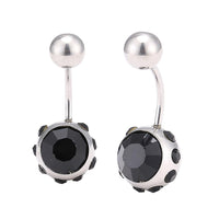 Load image into Gallery viewer, Bauchnabelpiercing silberfarben zwei Kugeln Steine schwarz Rand kleine Steine Edelstahl - chic - net.de
