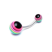 Cargar imagen en el visor de la galería, Bauchnabelpiercing Streifen neon bunt Regenbogen Bioflex Kugeln Bananenpiercing Edelstahl nickelfrei - chic - net.de

