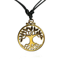 Load image into Gallery viewer, Baumwollband Kette schwarz großer Anhänger Brass antik golden Baum des Lebens - chic - net.de
