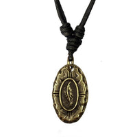 Load image into Gallery viewer, Baumwolle Kette schwarz Anhänger Indische Feder oval Brass antik golden - chic - net.de
