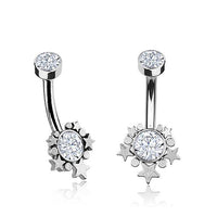 Load image into Gallery viewer, Bauchnabelpiercing Edelstahl Gold PVD Sterne Zirkonia Paua
