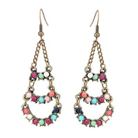 Load image into Gallery viewer, Brass antik goldene Ohrringe Ketten Tropfen Steine Bögen bunt facettiert 45 mm - chic - net.de
