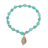 Cargar imagen en el visor de la galería, Brass Armband golden Achat grün Perlen Stein türkis Blatt Charm verstellbar facettiert - chic - net.de
