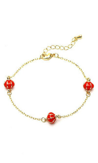 Cargar imagen en el visor de la galería, Brass Armband Lampignons rot gold Asien 17 - 21 cm Emaille nickelfrei Karabiner verstellbar - chic - net.de
