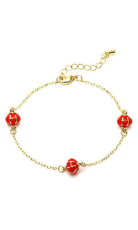 Cargar imagen en el visor de la galería, Brass Armband Lampignons rot gold Asien 17 - 21 cm Emaille nickelfrei Karabiner verstellbar - chic - net.de
