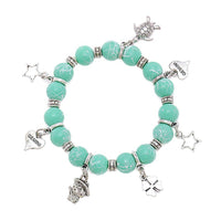 Cargar imagen en el visor de la galería, Brass Armband verstellbar türkis weiß Steinperlen Charm Anhänger Schildkröte Katze Herz - chic - net.de
