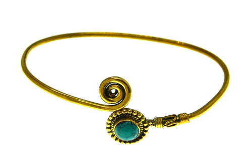 Brass Armreif gold Türkis Spirale rund Kugeln verstellbar - chic - net.de