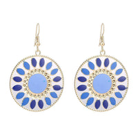 Load image into Gallery viewer, Brass Blume Rad golden Ohrringe Emaille blau dunkelblau rund Ohrhänger 4 cm - chic - net.de
