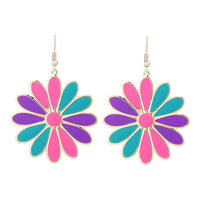 Load image into Gallery viewer, Brass Blumen Ohrringe Emaille golden pink grün lila Ohrhänger 4,5 cm - chic - net.de
