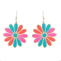 Cargar imagen en el visor de la galería, Brass Blumen Ohrringe Emaille golden pink koralle grün Ohrhänger 4,5 cm - chic - net.de
