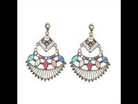 Cargar imagen en el visor de la galería, Brass bunt golden Ohrstecker 60 mm Steine facettiert Raute Tropfen zweiteilig - chic - net.de
