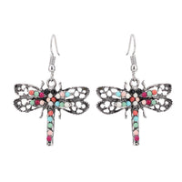 Load image into Gallery viewer, Brass bunt silbern Ohrringe Libelle plastisch Steine bunt facettiert - chic - net.de
