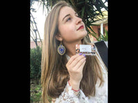 Cargar imagen en el visor de la galería, Brass golden blaue Ohrringe Emaille filigran Tropfen umgedreht Seile 6 cm - chic - net.de
