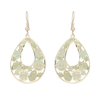 Load image into Gallery viewer, Brass golden grüne Ohrringe Emaille Tropfen Creolen Blumen 4 cm - chic - net.de
