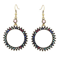 Load image into Gallery viewer, Brass golden Ohrringe Zacken Ring Steine rosa bunt facettiert 50 mm - chic - net.de
