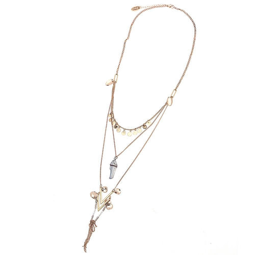 Brass Kette 3 - Teilig goldfarben fein Stein blau schimmernd Plättchen rund Perlen ca 45 cm - chic - net.de