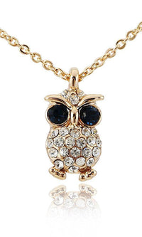 Cargar imagen en el visor de la galería, Brass Kette Eule nickelfrei Glaskristalle dunkelblau weiß gold 38 - 41cm Karabiner - chic - net.de
