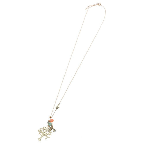 Brass Kette goldfarben Baum Vogel Herz Perle Anhänger Hope ca. 46cm Länge - chic - net.de