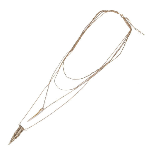 Brass Kette goldfarben dreiteilig Stein spitz Stäbe ca. 55cm Länge - chic - net.de