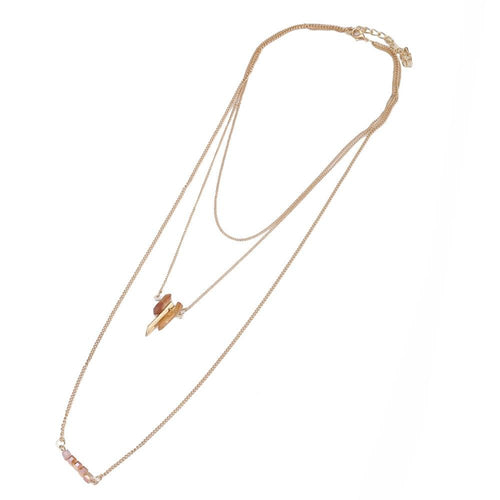 Brass Kette goldfarben dreiteilig Steine braun Quadrate ca. 45cm Länge - chic - net.de