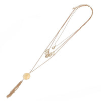 Cargar imagen en el visor de la galería, Brass Kette goldfarben dreiteilig Zirkonia Stein weiß Münz Anhänger Stein ca. 46cm Länge - chic - net.de
