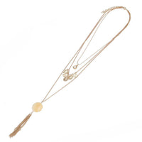 Cargar imagen en el visor de la galería, Brass Kette goldfarben dreiteilig Zirkonia Stein weiß Münz Anhänger Stein ca. 46cm Länge - chic - net.de
