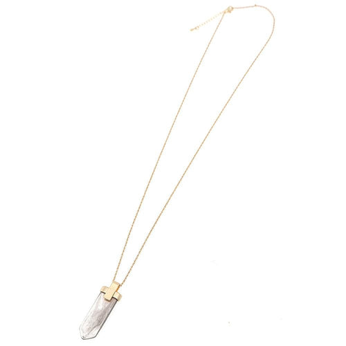 Brass Kette goldfarben fein Anhänger Stein grau Farbverlauf Rechteck mit Spitze Länge ca 45 cm - chic - net.de